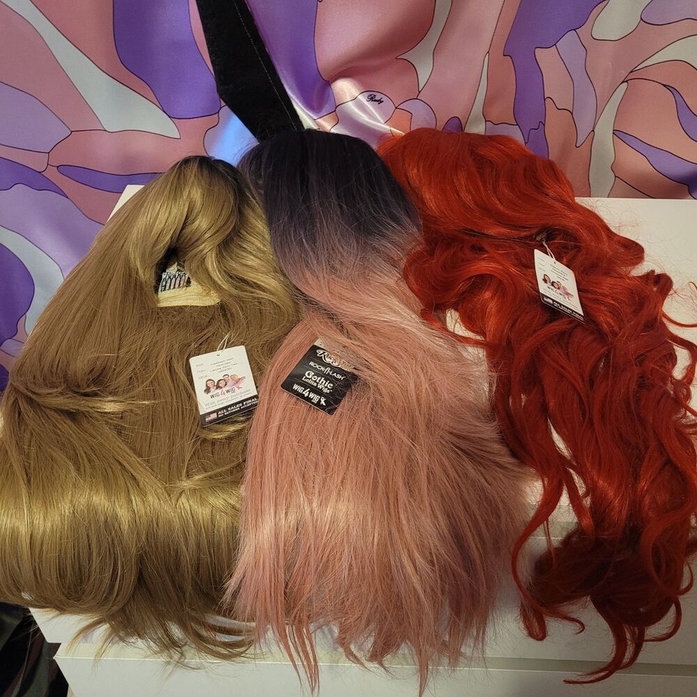 Cosplay Rockstar Wigs lot of 3 Drag Queen Costume Halloween Ariel Mermaid Disney